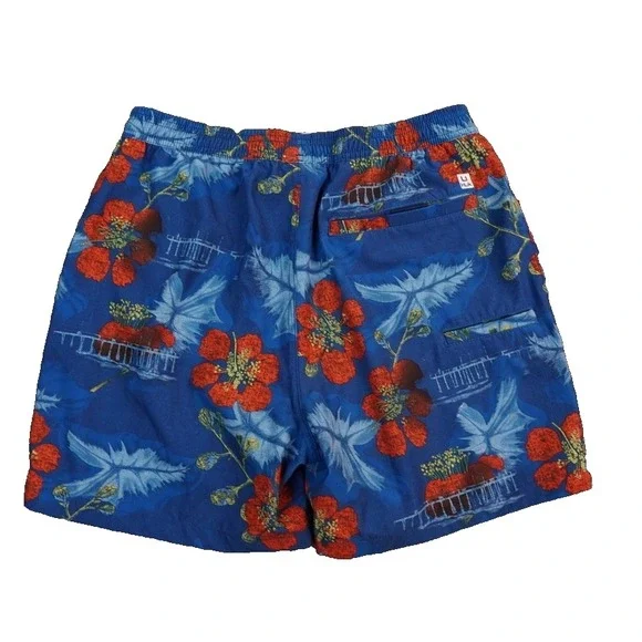 Huk Swim Trunks Mens Small Blue 5.5" Lined Floral Pier Volley Shorts Fishing - Picture 2 of 8